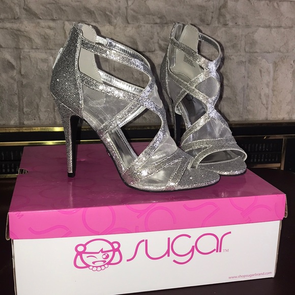 Sugar Shoes - Sugar Silver Glitter Heels Dress Shoes New 7.5 8